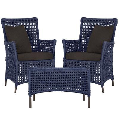 2 Poltronas E 1 Mesa Igapó Alumínio Marrom Corda Náutica E9 Azul