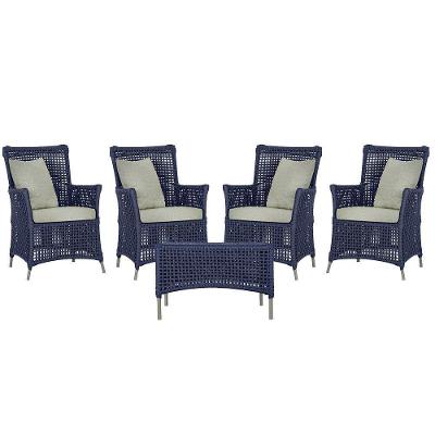 4 Poltronas E 1 Mesa Igapó Alumínio Fendi Corda Náutica E3 Azul