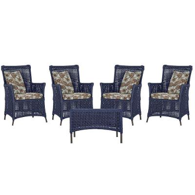4 Poltronas E 1 Mesa Igapó Alumínio Marrom Corda Náutica E6 Azul