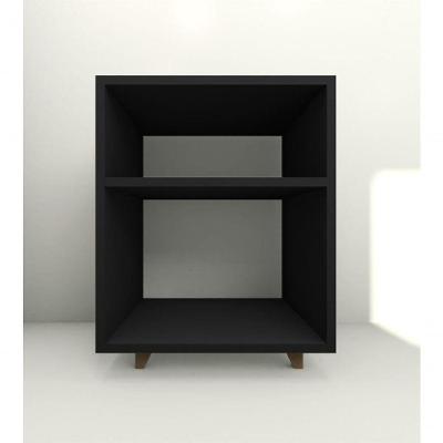 Mesa Cabeceira Nicho Quarto 39x50x37 Preto Pés Amadeirados