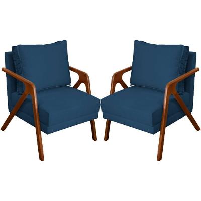 Kit 2 Poltronas Decorativa Shine Pé Castanho - Azul-marinho Suede