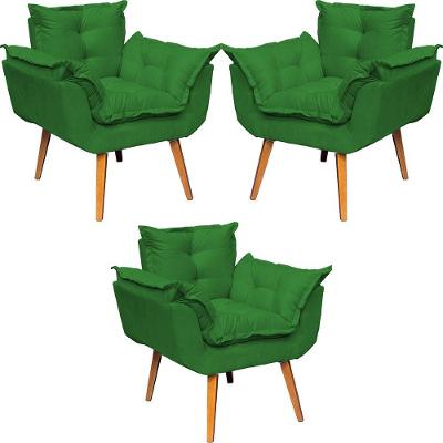 Kit 3 Poltronas Decorativa Alice Pé Trapézio 30cm Castanho - Suede