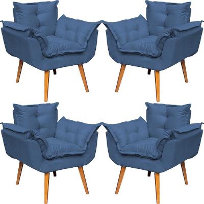 Kit 4 Poltronas Decorativa Alice Pé Trapézio 30cm Castanho - Suede