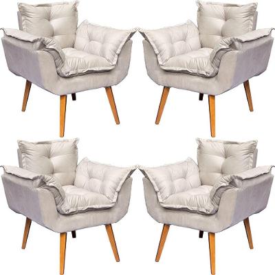 Kit 4 Poltronas Decorativa Alice Pé Trapézio 30cm Castanho - Suede