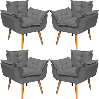 Kit 4 Poltronas Decorativa Alice Pé Trapézio 30cm Castanho - Suede