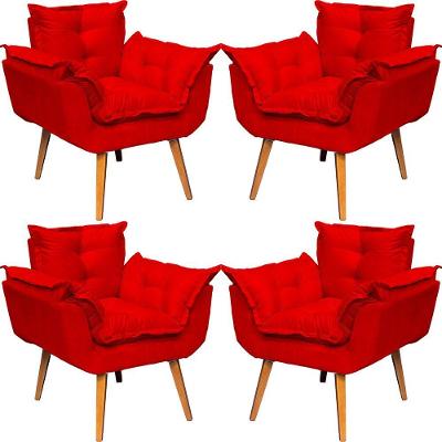 Kit 4 Poltronas Decorativa Alice Pé Trapézio 30cm Castanho - Suede