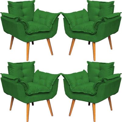 Kit 4 Poltronas Decorativa Alice Pé Trapézio 30cm Castanho - Suede