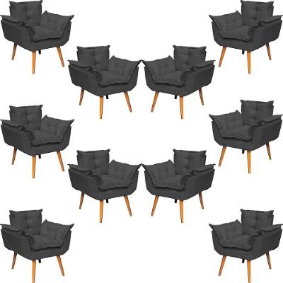 Kit 10 Poltronas Decorativa Alice Pé Trapézio 30cm Castanho - Suede