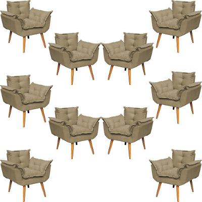 Kit 10 Poltronas Decorativa Alice Pé Trapézio 30cm Castanho - Suede