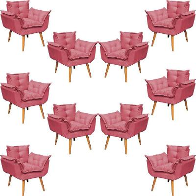 Kit 10 Poltronas Decorativa Alice Pé Trapézio 30cm Castanho - Suede