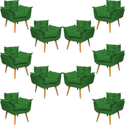 Kit 10 Poltronas Decorativa Alice Pé Trapézio 30cm Castanho - Suede