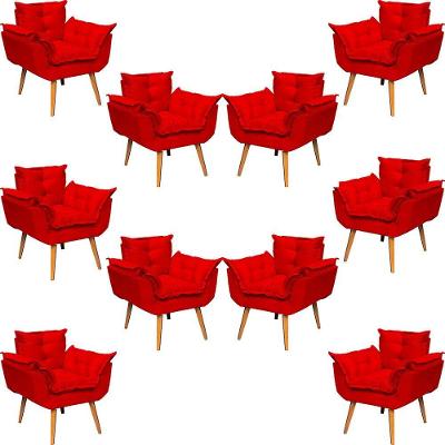 Kit 10 Poltronas Decorativa Alice Pé Trapézio 30cm Castanho - Suede