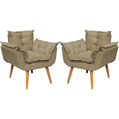 Kit 2 Poltronas Decorativa Alice Pé Trapézio 30cm Castanho - Suede
