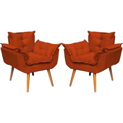 Kit 2 Poltronas Decorativa Alice Pé Trapézio 30cm Castanho - Suede