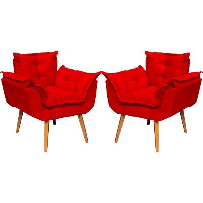 Kit 2 Poltronas Decorativa Alice Pé Trapézio 30cm Castanho - Suede