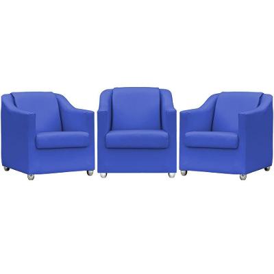 Kit 3 Poltronas Mila Corino Cores Pé De Plástico Cromado - Azul-royal Corino