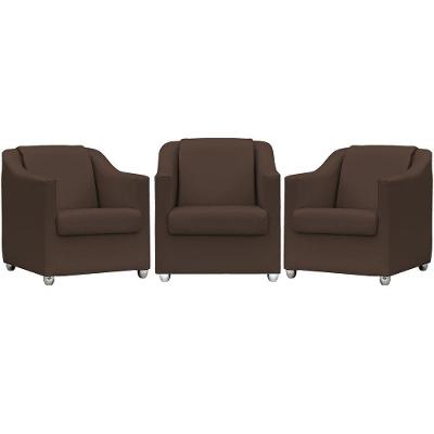 Kit 3 Poltronas Mila Corino Cores Pé De Plástico Cromado - Marrom Corino