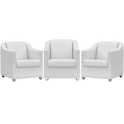 Kit 3 Poltronas Mila Corino Cores Pé De Plástico Cromado - Branco Corino
