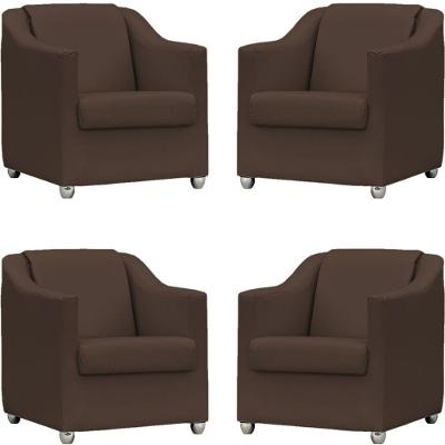 Kit 4 Poltronas Mila Corino Cores Pé De Plástico Cromado - Marrom Corino