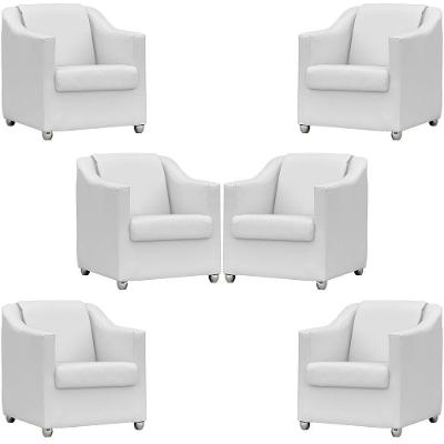 Kit 6 Poltronas Mila Corino Cores Pé De Plástico Cromado - Branco Corino
