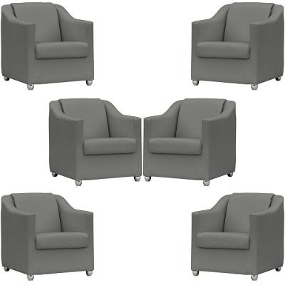 Kit 6 Poltronas Mila Corino Cores Pé De Plástico Cromado - Cinza Corino