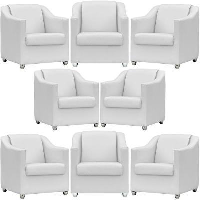 Kit 8 Poltronas Mila Corino Cores Pé De Plástico Cromado - Branco Corino
