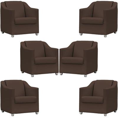 Kit 6 Poltronas Mila Corino Cores Pé De Plástico Cromado - Marrom Corino