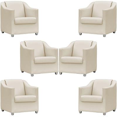 Kit 6 Poltronas Mila Corino Cores Pé De Plástico Cromado - Bege Corino