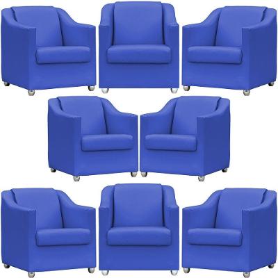 Kit 8 Poltronas Mila Corino Cores Pé De Plástico Cromado - Azul-royal Corino