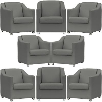 Kit 8 Poltronas Mila Corino Cores Pé De Plástico Cromado - Cinza Corino