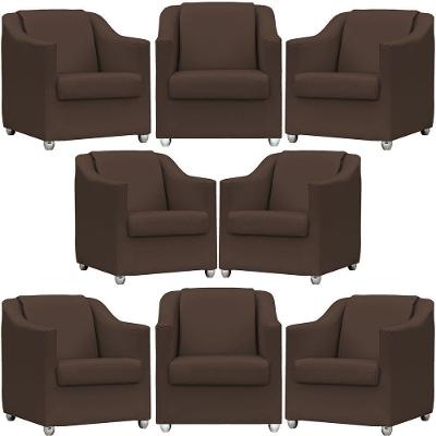 Kit 8 Poltronas Mila Corino Cores Pé De Plástico Cromado - Marrom Corino
