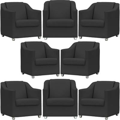 Kit 8 Poltronas Mila Corino Cores Pé De Plástico Cromado - Preto Corino