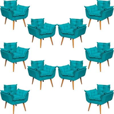 Kit 10 Poltronas Decorativa Alice Pé Trapézio 30cm Castanho - Suede