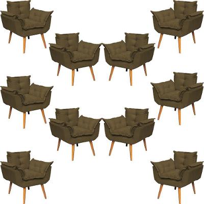 Kit 10 Poltronas Decorativa Alice Pé Trapézio 30cm Castanho - Suede