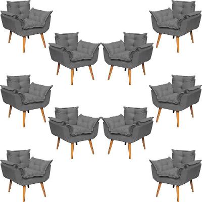 Kit 10 Poltronas Decorativa Alice Pé Trapézio 30cm Castanho - Suede