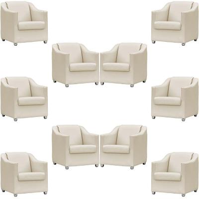 Kit 10 Poltronas Mila Corino Cores Pé De Plástico Cromado - Bege Corino