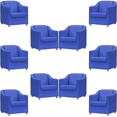 Kit 10 Poltronas Mila Corino Cores Pé De Plástico Cromado - Azul-royal Corino