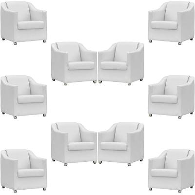 Kit 10 Poltronas Mila Corino Cores Pé De Plástico Cromado - Branco Corino