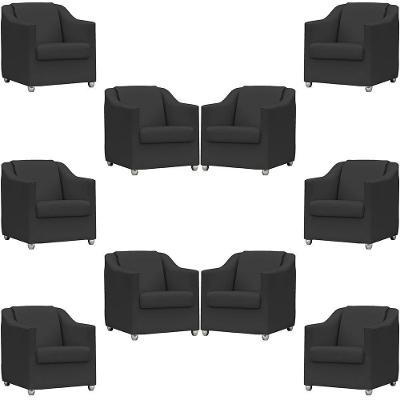 Kit 10 Poltronas Mila Corino Cores Pé De Plástico Cromado - Preto Corino