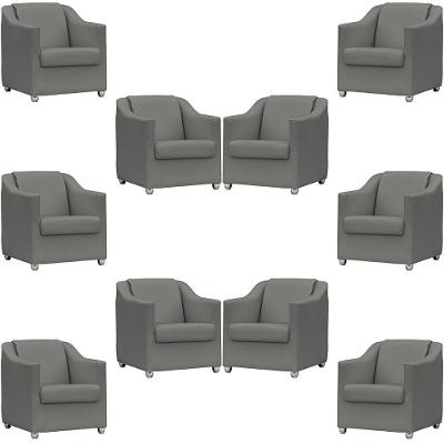 Kit 10 Poltronas Mila Corino Cores Pé De Plástico Cromado - Cinza Corino