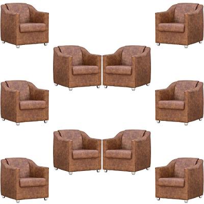 Kit 10 Poltronas Mila Corino Cores Pé De Plástico Cromado - Peroba Corino