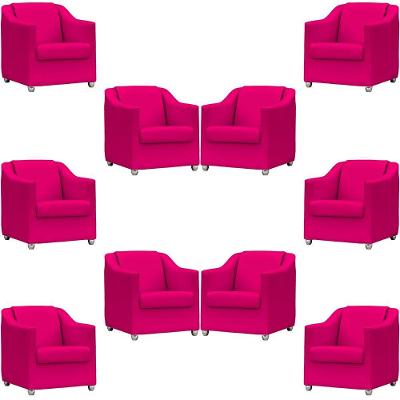 Kit 10 Poltronas Mila Corino Cores Pé De Plástico Cromado - Pink Corino