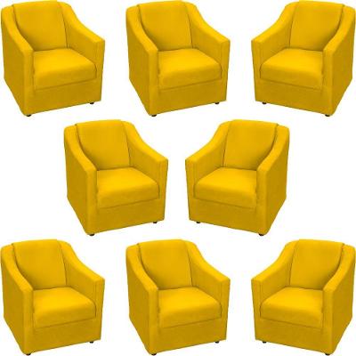 Kit 8 Poltronas Mila Pé De Plástico Cromado - Amarelo Suede