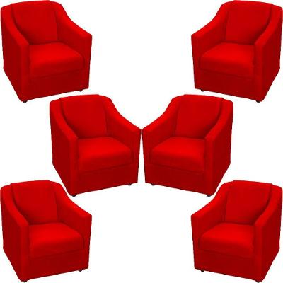 Kit 6 Poltronas Mila Pé De Plástico Cromado - Vermelho Suede
