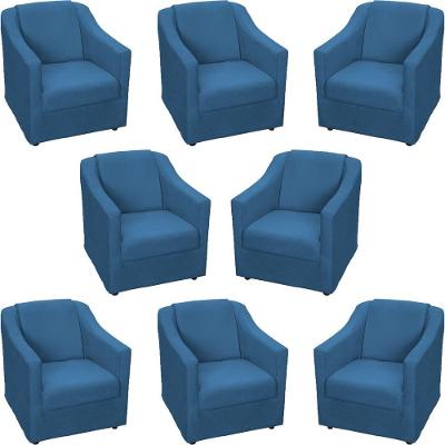 Kit 8 Poltronas Mila Pé De Plástico Cromado - Azul-marinho Suede