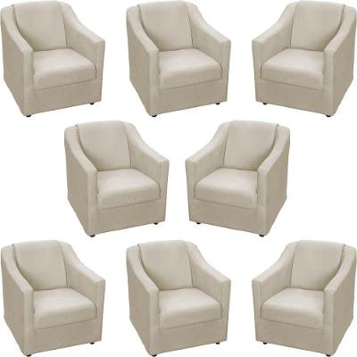 Kit 8 Poltronas Mila Pé De Plástico Cromado - Bege Suede