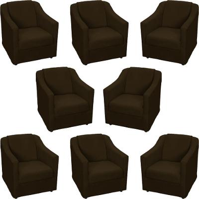 Kit 8 Poltronas Mila Pé De Plástico Cromado - Marrom Suede