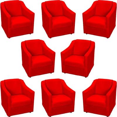 Kit 8 Poltronas Mila Pé De Plástico Cromado - Vermelho Suede