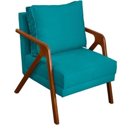 Poltrona Decorativa Shine Pé Castanho - Azul-turquesa Suede