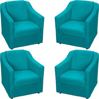 Kit 4 Poltronas Mila Pé De Plástico Cromado - Azul-turquesa Suede